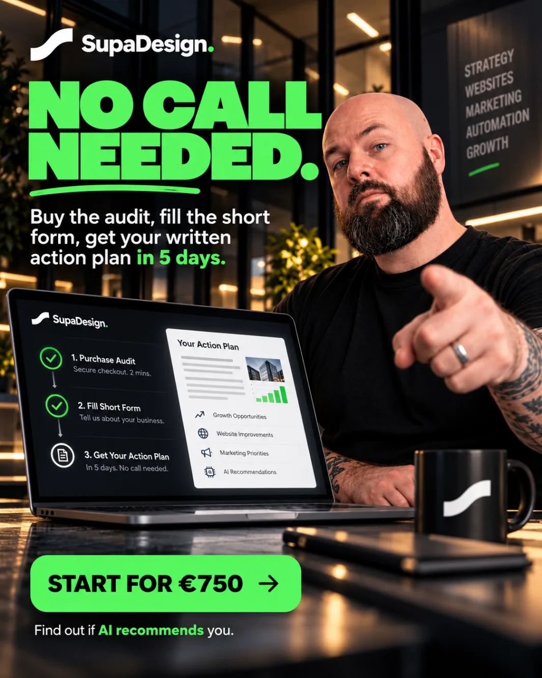 No call needed — buy the audit, fill in the short form, get your written action plan in 5 days